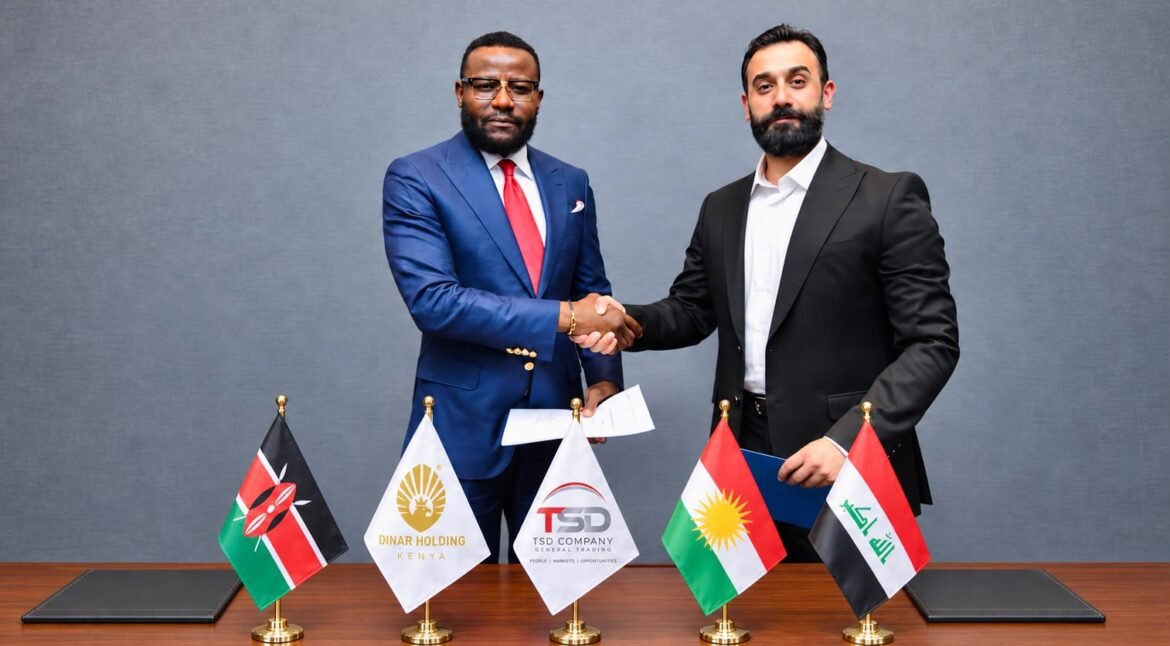 H.H. Sultan Ahmed Ali Dinar and TSD CEO Mr Dali Bede during the signing of the business partnership agreement in Nairobi, Kenya